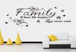 Familie waar het leven begint, liefde eindigt nooit familie citaten muurstickers muurdecoratie PVC sticker citaat zwart7827312