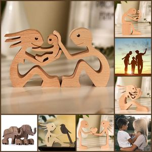 Familie Houten Standbeeld Paar Figurines Home Decor Craft Table Ornamenten Houten Vaders Dag Geschenken Bureau Accessoires Dekoration