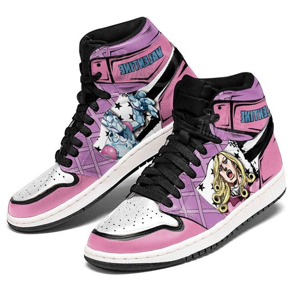 Zapatos deportivos de anime famosos JoJo's Bizarre Adventure Zapatillas de baloncesto divertidas de San Valentín Italia Hombres Mujeres High Top Manga Diseñador de cuero Animes personalizados Zapatos deportivos