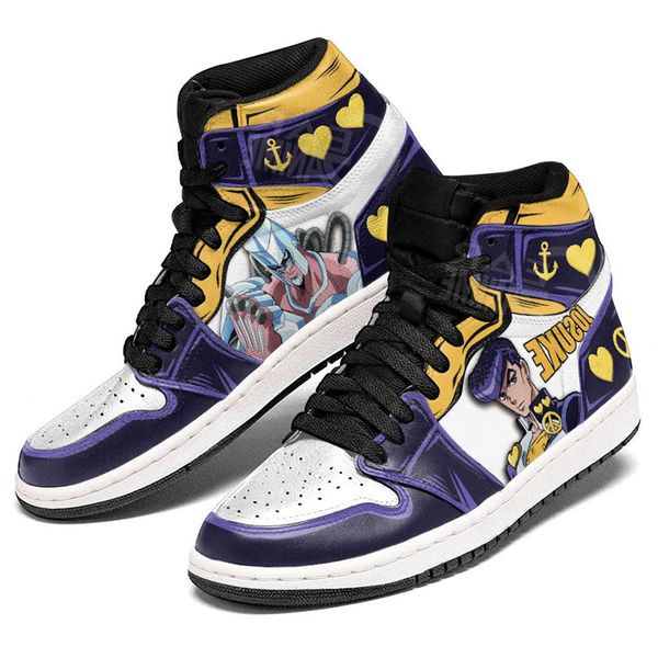 Célèbres chaussures de sport d'anime JoJo's Bizarre Adventure Josuke Higashikata Baskets de basket-ball Hommes Femmes Hauts Manga Cuir Designer Personnalisé Animes Chaussures de sport