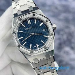 Célèbre montre-bracelet AP Royal Oak Series 77451ST, plaque bleue originale, sertie de diamants, montre pour femme en acier, commémorative du 50e anniversaire, diamètre 34 mm, garantie 2022