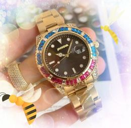 Célèbre automatique Date hommes montres de luxe mode hommes diamants colorés anneau grand cadran mouvement à Quartz horloge glacé Hip Hop président montre-bracelet montre de luxe