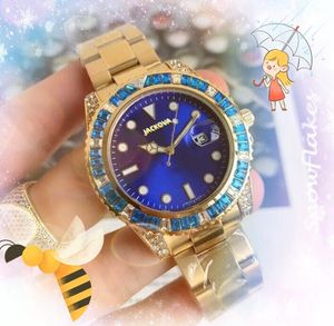 Beroemde Automatische Datum Heren Horloges Luxe Mode Heren Kleurrijke Diamanten Ring Grote Wijzerplaat Quartz Klok Rode en blauwe keramische Horloge Geschenken
