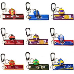 Beroemde basketbal Keychains Player Team Number Ball met Long Belt Keychiaanse stoffen band Key Chain Carabiner