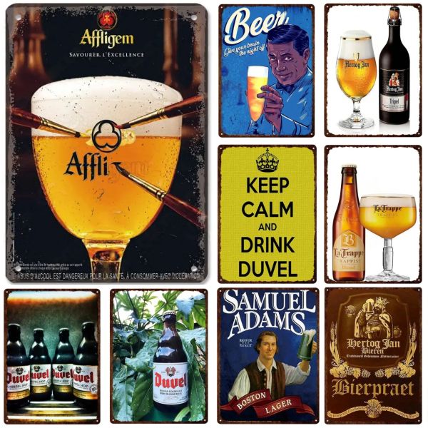 Affiche de marque de bière célèbre Metal Sign Retro Belgian Dutch Beers Metal for Bar Pub Club Man Cave Room Plaque Wall Art Decor