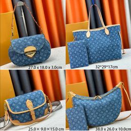 Denim Vintage Designer Schoudertas Dames Tote Bags Handtas reistas Carryall Oude bloem onderarmtas Print portemonnee Rugzak Gouden hardwarezakje