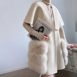 Célèbre marque 2023 automne hiver luxe femmes vraie laine cachemire fourrure gilet gilet longue vraie fourrure de renard vestes abrigos de