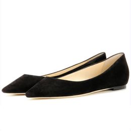 Famosa marca bailarinas sandalias de mujer Romy clásico hecho de gamuza damas italianas delicado negro puntiagudo diseñador perfecto ballet sandalia plana tacones altos caja EU 35-43