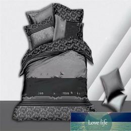 Ensembles de literie de marque célèbre, ensemble de 4 pièces, drap de lit en Tencel imprimé avec lettres, taies d'oreiller à la mode