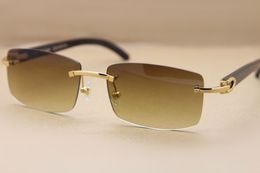 Beroemde merk designer sunglasses echte natuurlijke zwarte buffalo hoorn glazen randloze zonnebril 3524012 voor mannen vrouwen met originele doos