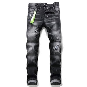 Célèbre marque européenne DSQ BIKER JEANS Hommes Slim Jeans Pantalons Hommes Denim Pantalon Zipper Trou Noir Crayon Pantalon pour hommes 210716