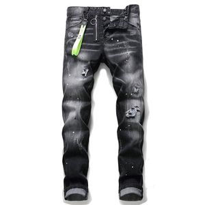 berühmte Marke Europäische dsq BIKER JEANS Männer dünne Jeans Hosen Herren Denim Hosen Reißverschluss schwarzes Loch Bleistift Hosen für Männer 210723293w