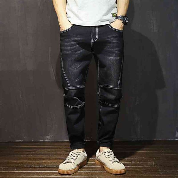 Jeans de styliste de marque célèbre pour hommes, droites, couleur bleu foncé, jeans déchirés en coton, nouvelle collection 210331