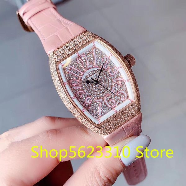 Célèbre marque de mode baril de vin montres CZ Quartz montre-bracelet en acier inoxydable étanche horloge femmes véritable cadran en cuir Watch251u