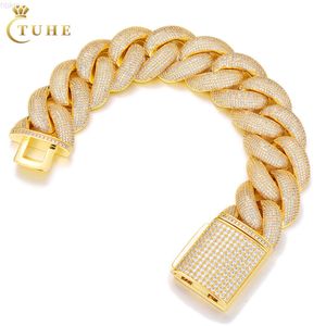 Célèbre marque fournisseur de bijoux 25mm véritable plaqué or en laiton 8 rangées Aaaaa Cz glacé bulle lien cubain Bracelet pour hommes