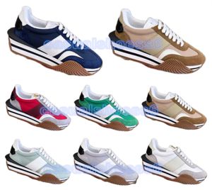 Famosos hombres de la marca James Sneaker Shoes Side Stripe Trainer Gamuza Nylon Skateboard Caminando Suela de goma gruesa Lace Up Comfortq Footwaer