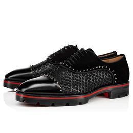 Célèbre marque hommes Oxfords chaussures plates rouges semelle Parits Champignac plat Homme mocassins en cuir véritable avec pointes chaussures d'affaires noir Veau Velours Rivets bas