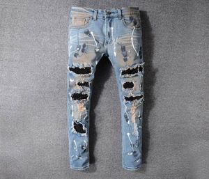 Famoso diseñador de marca para hombres Jeans Slim Fit masculinos flacos jeans hombres mujer motociclista hip hop hop puts de jeans desgastados1938787