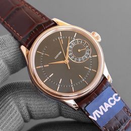 Relógio calendário multifuncional de marca famosa, relógio de aço inoxidável, relógio de couro preto, novo relógio masculino automático mecânico de safira 39 mm