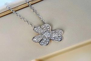 Beroemd merk Pure 925 Sterling Silver Jewelry Fine Shine For Women Gold Color Flowers ketting Zoete romantisch geluk Clover7419070