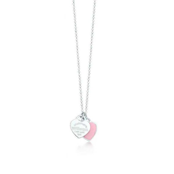 Marque célèbre Simple Tiffay S925 Sterling Silver Heart Brand Double Drip Co Collier en émail LOVE PENDANT PLACE PLATY