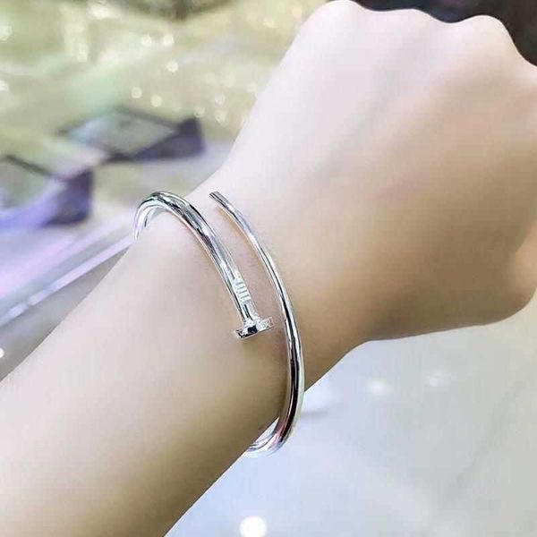 Bracelet à ongles en argent Sterling 9999 de marque célèbre, Simple, à la mode, ouverture solide, cadeaux pour jeunes hommes et femmes à petite amie