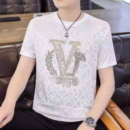 T-shirt célèbre T-shirt masculin à glace haut de gamme en soie d'été à manches courtes masculines tendance diamant chaude marque jacquard