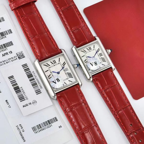 Célèbre marque Tank montre en cuir véritable cadran argenté montre-bracelet pour femmes dame horloge à quartz en acier inoxydable V8 usine étanche-SILVER CASE