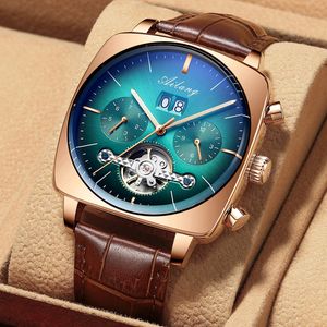 célèbre marque montre automatique luxe chronograph carré grand cadran à cadran en cadran creux montres de mode pour hommes