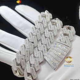 célèbre marque 15 mm 18 mm 19 mm hip hop fin bijoux baguette diamant hommes collier sterling entièrement vvs Moisanite Luxury Cuban Link Chain