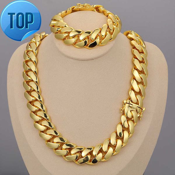 célèbre Brandcadena Cubana en gros bijoux hip hop luxe 14k 18k 24k réel collier de chaîne de liaison Cuban Solide à l'or