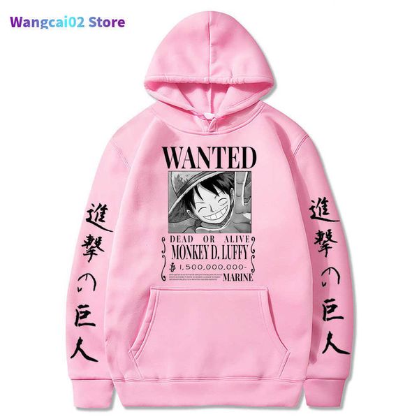 Famosa sudadera con capucha Hoodiemens Ataque de sudaderas contra titán One Piece Luffy Holdie Men Fashion Homme Fleece Hoodies Anime Male Streetwea