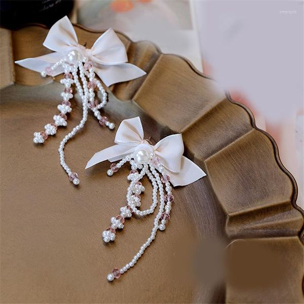 Pendientes famosos de BrandDesignerDangle 1 par lindo hecho a mano Bowknot colgante de la novia decoración de la oreja accesorios de la mujer regalo de cumpleaños para niña