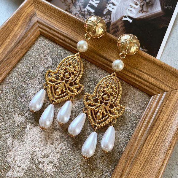 famosos pendientes de marca de brandDesignación Filigree vintage lágrimas colgantes perlas decleto accesorios de orejas joyas femme