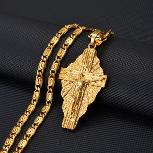 Beroemde Brandhawaiian Luxury Cross Pendant Chain 14K Yellow Gold Designer kettingen Men Dames Micronesia Chuuk Marshall Guam Sieraden Kruis