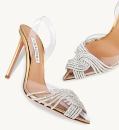Marques célèbres Gatsby sandales chaussures femmes bout pointu Slingback tourbillons ornés de cristaux PVC Aquazzuras pompes dame talons hauts robe de mariée de fête EU35-43