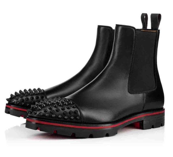 Marques célèbres hiver melon pointes bottines bottes en cuir de veau noir plate-forme semelle hommes Martin Booty robe de soirée moto botte EU38-46 avec boîte