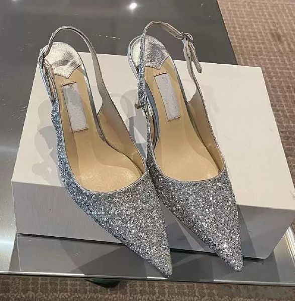 Marcas famosas Mujeres Amor Bombas Bing Slippe Sandalias de plumas Sandalias de tacón alto con adornos de cristal Zapatos de boda para mujer Sandalias de cuero puntiagudas