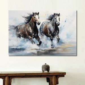 Beroemde canvasafdrukken Paard rennen door de zee Foto Poster Schilderij voor nieuwe kantoorkamer Muurdecoratie