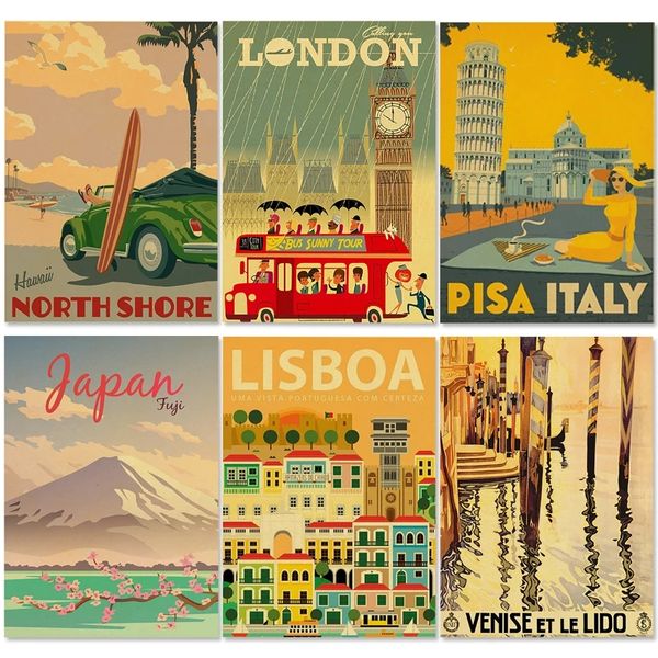 Cartel de paisaje de ciudad famosa, ciudades de viaje, placa de pintura de Metal, letreros de Metal, Vintage, Italia, Japón, Tailandia, TAHITI, Londres, placa Retro, arte, hogar, Bar, Pub, Club