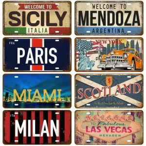City Tinplate Plate City State Sign Sign plaque Landmark Metal Sign Signor décor Garage Bar Club Pub Hotel Outdoor Man Cave Cave Kitchen Home Taille 30x15cm