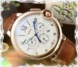 Beroemde klassieke Designer Luxe mode Crystal Men Watches 43mm kwarts echte lederen riem stopwatch alle Crime Watch Clock Table Gifts