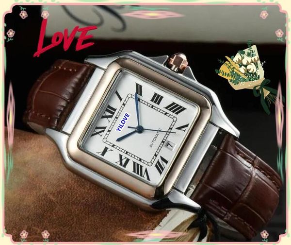 Célèbre designer classique montre de luxe mode carré réservoir romain horloge ultra mince bracelet en cuir véritable quartz prix de gros montre-bracelet cadeaux