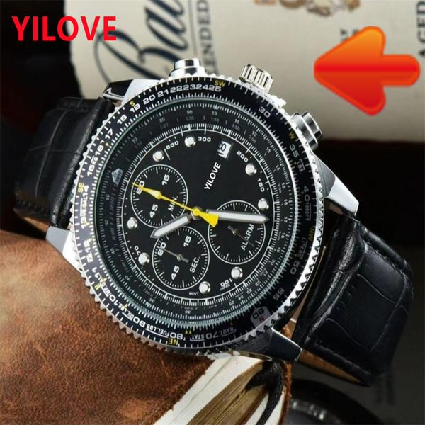 Famoso reloj de estilo de diseñador clásico Hombres de moda de lujo Reloj de 43 mm Movimiento importado de cuarzo Dial redondo Acero inoxidable Cuero genuino Relojes de pulsera al por mayor