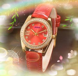 Famoso reloj de diseñador de esfera pequeña clásico Moda de lujo Anillo de diamantes de cristal Relojes Mujeres Cuarzo Señoras Correa de cuero genuino Caja de oro rosa Reloj de pulsera