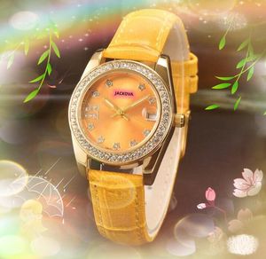 Célèbre classique petit cadran designer montre de luxe mode cristal diamants anneau horloge femmes quartz dames bracelet en cuir véritable boîtier en or rose montres montre de luxe