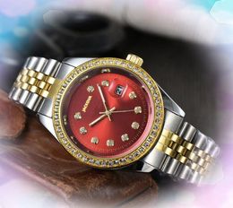 Beroemd klassiek drie-pins design horloge Luxe mode Kristal Diamanten Heren Horloges Dames Quartz Dames Roestvrij stalen band Polshorloge Geschenken