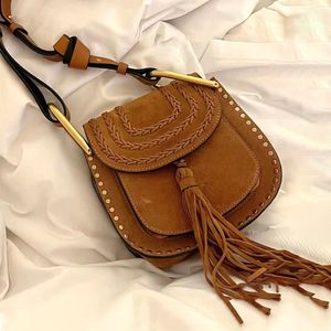 beroemde koeienhuid vintage husdon zadels tassel tas bakken schoudertassen luxe ontwerper mode reizen pochette dames heren lederen handtas crossbody kleine clutch