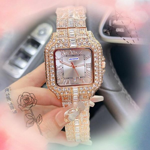 Célèbre jour date heure 3 Pointer watch fashion brillant étoilé cristal diamants anneau de lunette d'horloge de quartz batterie carré tout le crime de bracelet à chaîne cool cadeaux cadeaux