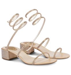 Chaussures célèbres de sandales de femmes de Cleo de conception ! Renescaovillas Wraps en spirale ornés de cristaux enveloppés Gladiator Sandalias Talons bas Mariage, fête, robe, soirée